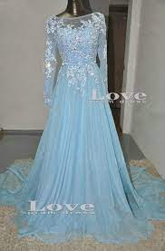 Custom Made Light Blue Long Sleeved Sequined Chiffon Long Lace Wedding Dresses Bridal Dresses A Line Blue Prom Dresses Dr Belos Vestidos Vestidos Moda Festa