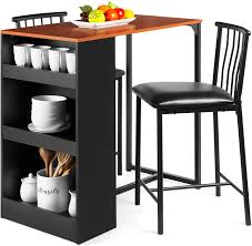 A counter height table set can accommodate any number of people with 3 piece counter height dining sets, 5 piece counter height decorating with counter height dining sets in your home the multifunctional use of a counter set makes them extremely valuable for different households. Buy Best Choice Products 3 Piece 36in Wooden Counter Height Dining Table Set For Kitchen Dining Room W Storage Shelves Metal Frame 2 Barstools Espresso Online In Indonesia B0791m7m3p