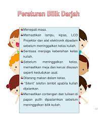 Mata pelajaran ertinya suatu bidang pengajaran dan. Peraturan Bilik Darjah
