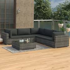 Vidaxl 6 Tlg Garten Lounge Set Mit Auflagen Poly Rattan Grau Gitoparts