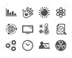 Set Of Science Icons Such As Gears Weather Thermometer Histogram