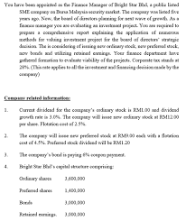Discover data on bursa malaysia: You Have Been Appointed As The Finance Manager Of Chegg Com
