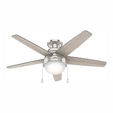 Low profile ceiling fans are great for small rooms with low ceilings. Hunter Parmer 46 In Led Indoor Brushed Nickel Flush Mount Ceiling Fan 59166 The Home Depot