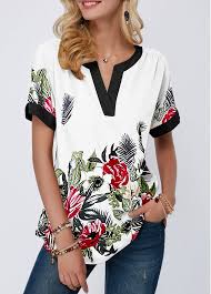 Holiday, workwear or occasionwear, our range of women's blouses offers latest trends, prints and styles. Split Neck Large Floral Print White Blouse Modlily Com Usd 11 99 Trendy Tops For Women Floral Print Blouses Blouses For Women