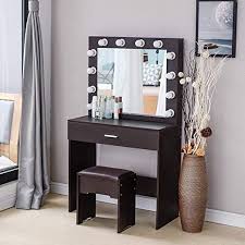 Vanity Set With Lighted Mirror Makeup Vanity Desk With Cushioned Stool And Large Drawer Dressing Ta In 2020 Vanity Table Set Dressing Table Vanity Bedroom Vanity Set