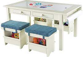 Creativity White Table Set W 4 Denim Seats Rooms To Go Kids Bedroom Furniture Stores Kids Activity Table