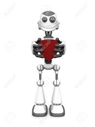 Un Robot De Bande Dessinée Blanc Tenant Un Grand Coeur Rouge Et Souriant.  Fond Blanc. Banque D'Images Et Photos Libres De Droits. Image 35797286.