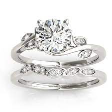 Bypass Floral Diamond Bridal Set Setting 14k White Gold 0 15ct Diamond Bridal Sets Bridal Ring Sets Floral Wedding Ring Set