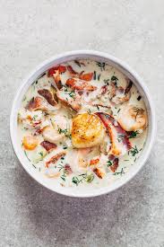Layer vegetables and seafood in a casserole dish. Nova Scotia Seafood Chowder Kelly Neil