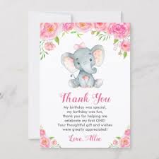 1st Birthday Thank You Gift Ideas Pink Girl First Birthday Elephant Little Peanut Thank You Card Zazzle Com Girl First Birthday Pink Birthday Party Birthday Thank You Cards