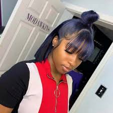 See over 672,665 black hair images on danbooru. Magic Love Human Virgin Hair Blue Color With Bangs Bob Pre Plucked Lace Front Wig And Full Lace Wig For Black Woman Free Shipping Magic0426