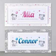 Baby hampers ~ in a personalised keepsake box. Little Elephants Name Print Personalised Baby Gifts Elephant Nursery Decor