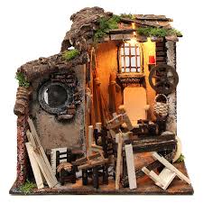 Scena Falegname Illuminata 25x30x30 Ambiente Presepe Napoletano Vendita Online Su Holyart Presepe Illuminazione Ambiente