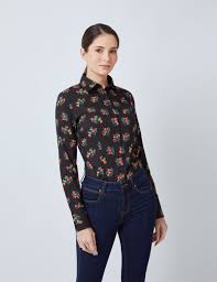Browse unique designs created by artists and designers all over the world. Cotton Women S Fitted Shirt With Floral Print In Black Red Hawes Curtis Uk