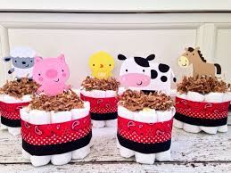 35 pieces farm animals hanging swirls farm party supplies walking farm animal balloon for farm theme birthday party, baby shower decor, summer birthday bbq party decorations 4.6 out of 5 stars 105 $18.99 $ 18. Set Of 5 Mini Farm Themed Diaper Cakes Farm Baby Shower Farm Baby Shower Theme Animal Baby Shower
