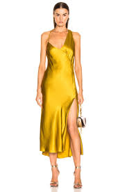 Michelle Mason Gathered Slip Dress In Citron Fwrd Slip Dress Satin Dresses Yellow Fashion