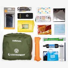 These handy kits can contain medical supplies, knives, blankets, compasses, gloves, rope, and much more, so you're prepared for just about any emergency that the world throws at you. Signal Survival Kit Leatherman Leatherman