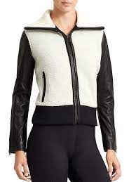 Elevate Jacket A Derek Lam 10 Crosby Collaboration Boucle Sherpa Fleece With Leather Lined Zip Accents And Lea Fashion Clothes Design Leather Sleeve Jacket