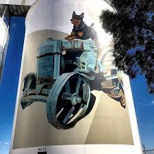 Silo Art In Pingrup Western Australia Check Out The Kelpie On The Tractor Siloart Mural Muralart Artwork Silom Wall Street Art Art Amazing Street Art