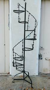 Tall Mid Century Wrought Iron Black Metal Spiral Staircase Plant Stand 8 Steps Black Metal Plant Hangers Metal Hanging Planters Plant Stand