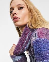 Free People fluffy striped turtle neck sweater in purple