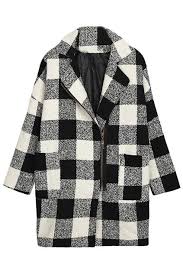 Black And White Checkered Jacket Romwe Loose Zippered Check Print White Coat Plaid Coat Coat Checkered Coat
