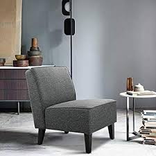 Amazon Com Giantex Upholstered Armless Accent Fabric Chair W Wood Legs Comfy Single S Slipper Chair Living Room Grey Furniture Living Room Living Room Chairs
