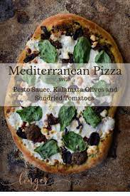 Homemade Mediterranean Gourmet Pizza With Pesto Sauce Recipe Healthy Pizza Recipes Gourmet Pizza Recipes Gourmet Pizza