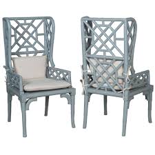 Silvery Blue Bamboo Wing Back Chairs Coastal Cottage Bamboo Chair Bamboo Dining Chairs Cottage Furniture