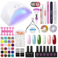 Amazon Com Gel Nail Polish Kit Wih U V Light Starter Kit 36w Led Nail Lamp With Shinny Glitter Sequins Clear Uv Gel Nail Polish Set Base Top Coat Nail Art Decorations