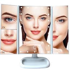 Makeup Mirror Vanity Mirror with Lights 5X 10X 20X 30X Magnification,  Lighted Makeup Mirror, Touch Control, 3 color lighting, Tri-Fold Portable  LED Makeup Vanity, White