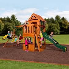 Backyard Discovery Atlantis Cedar Wooden Swing Set Walmart Com Wooden Swing Set Cedar Swing Sets Backyard Playset