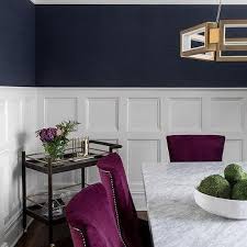 Calming hues such as ivory, blue, gray and charcoal featuring geometric patterns offers a contemporary look that will update any room. Navy Dining Room Walls Design Ideas