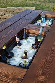 Remodelaholic Build A Patio Table With Built In Ice Boxes Diy Patio Table Diy Outdoor Furniture Diy Patio