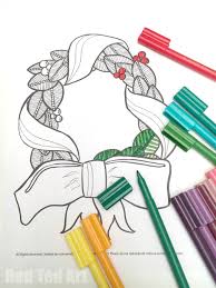 How to make a christmas wreath using winter foliage, herbs and mistletoe as well as a fabric alternative. Christmas Wreath Coloring Pages For Grown Ups Red Ted Art Make Crafting With Kids Easy Fun