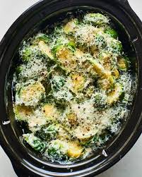 Recipe Slow Cooker Cheesy Garlic Brussels Sprouts Recipe Brussels Sprouts Recipe Sprout Recipes Brussel Sprouts