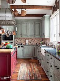 Duck S Egg Blue Shabby Rustic Kitchen Cabinets And Wine Red Kitchen Island Ins Shabby Chic Kitchen Cabinets Farmhouse Kitchen Design Farmhouse Kitchen Cabinets