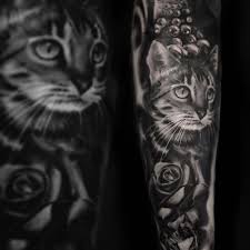 Black And White Cat Tattoo Cat Tattoo Portrait With Images Cat Tattoo Cat Portrait Tattoos Cat Tattoo Designs