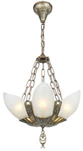 Vintage Hardware Lighting Art Deco Lighting Chandeliers Slip Shade Fleurette 5 Light With Frosted Shades 85 La1 5l