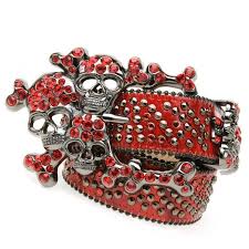 B B Simon Red Leather Skull Swarovski Crystals Belt 320 D22