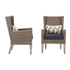 Home Decorators Collection Naples Grey All Weather Wicker Outdoor Wingback Dining Chair With Navy Cushions Set Of 2 Frs80660al 2pk Lounge Chair Outdoor Wingback Dining Chair Outdoor Dining Furniture
