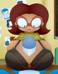 Rule 34 Dev - big_breasts breasts brown_hair bursting_breasts chalkzone  dark_skinned_female female female_focus glasses green_dress green_gloves  huge_breasts large_breasts penny_sanchez slickehedge|7511767944