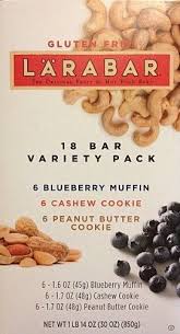 Amazon Com Larabar Variety Pack Of 1 7 Oz Bars 18 Count 6 Blueberry Muffin 6 Cashew Cookie 6 Peanut Peanut Butter Cookies Nutrition Bars Energy Breakfast