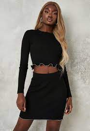 To cater the young generation with a distinct sense of style. Black Co Ord Diamante Frill Hem Knit Mini Skirt Missguided