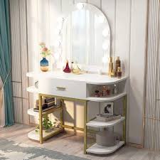 Maybe you would like to learn more about one of these? Tribesigns Large Vanity Table With Lighted Mirror And Drawer Bedroom Makeup Table With 9 Lights And 6 Storage Shelves Dressing Table Dresser Desk For Woman Girls White And Gold Walmart Com Walmart Com