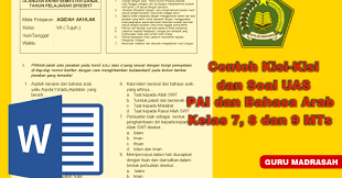 Soal midâ … soal uts b. Contoh Kisi Kisi Dan Soal Uas Pai Dan Bahasa Arab Kelas 7 8 Dan 9 Mts