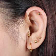 cute simple multiple ear piercing ideas gold ball stud