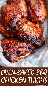 Baked Bbq Chicken Thighs Fall Off The Bone Tender On The Inside With Crispy Skin On The Bbq Chicken Recipes Baked Bbq Chicken Thighs Chicken Thights Recipes
