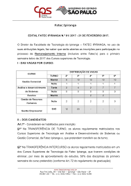Vestibular fatec ipiranga, são paulo. Fatec Ipiranga Edital Fatec Ipiranga N Âº 01 2017
