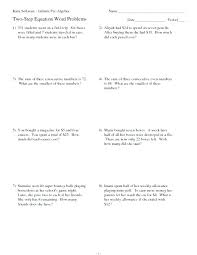 Algebra word problems that use standard math vocabulary to describe relationships between numbers in addition and subtraction problems. Infinite Algebra Step Equation Word Problems Worksheet Grade Lesson Planet Pre Problem Worksheets Sumnermuseumdc Org